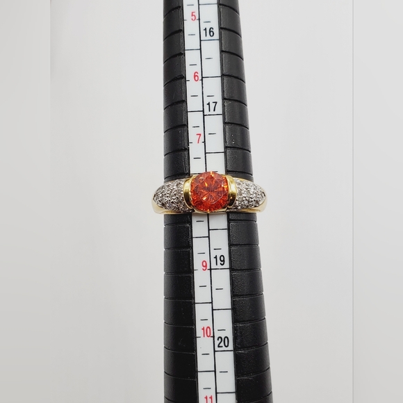 Genuine Mandarin Spessartite Orange Garnet Yellow Gold Tone / 925 Silver Ring - Picture 4 of 5